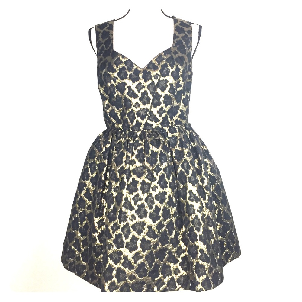 Black & Metallic Gold Lamé Cocktail Party Dress